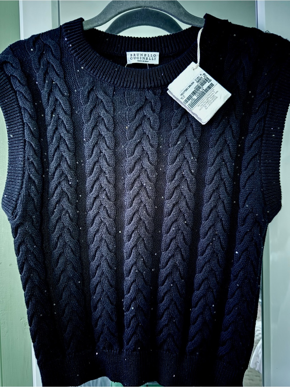 BNWT!!! Brunello Cucinelli Cotton Dazzling Double Cable Sweater Vest - Size M - Picture 4 of 11